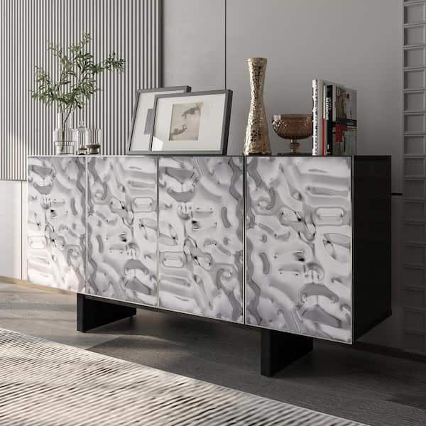 Boyel Living Silver MDF 4-Door Wood 62.99 in. Buffet Sideboard Dining Table For Living Room, Foyer and Kitchen-Dining Room