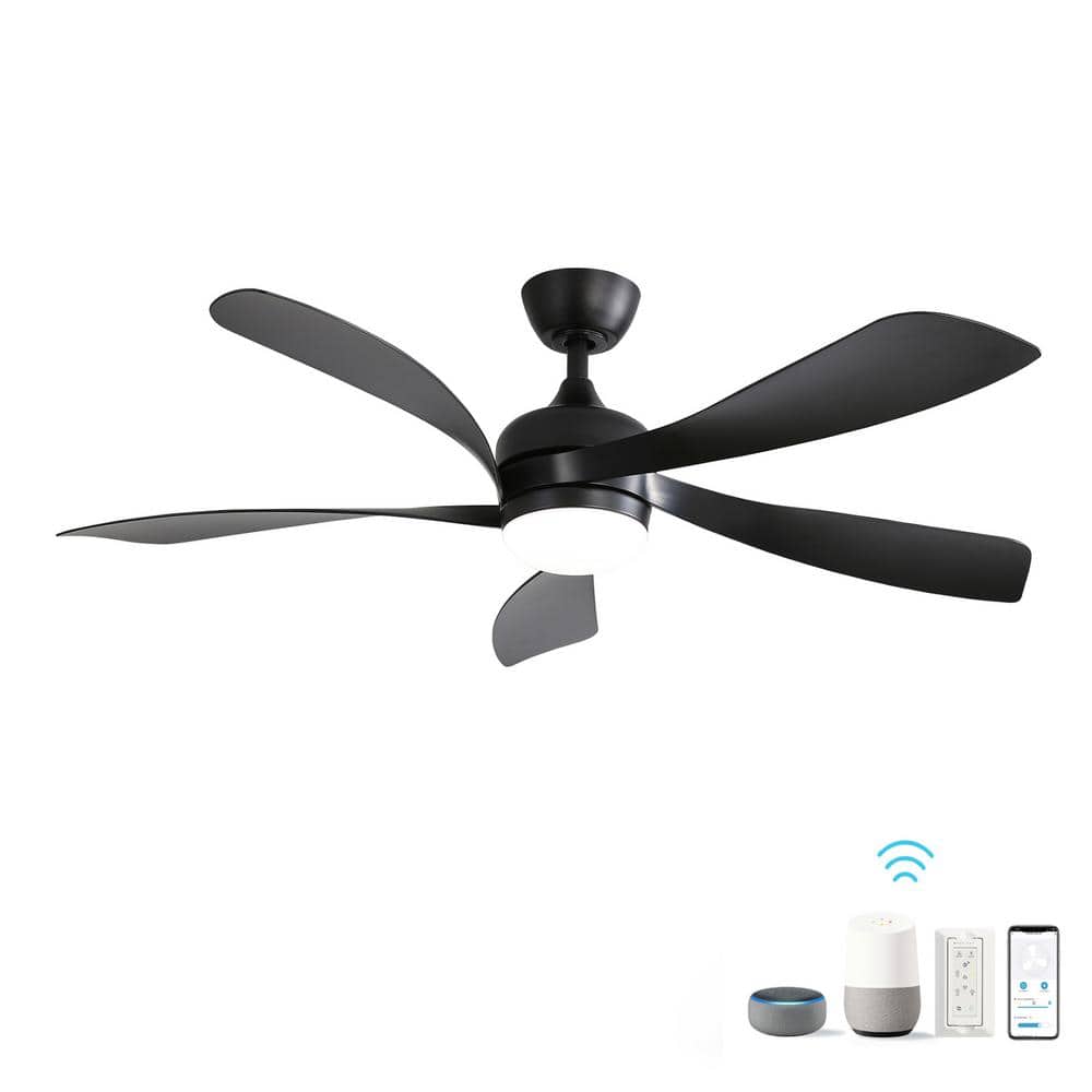 52 in. Indoor/Outdoor Black Metal 3-Lights Crystal Ceiling Fan with 5 Wood 