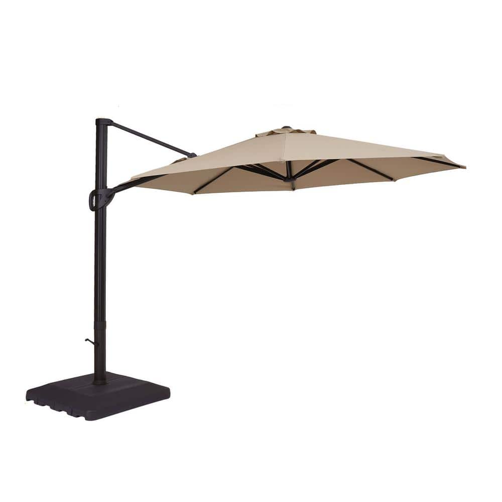 11 ft. Aluminum Cantilever Patio Umbrella in Beige with Weight Base for Dec