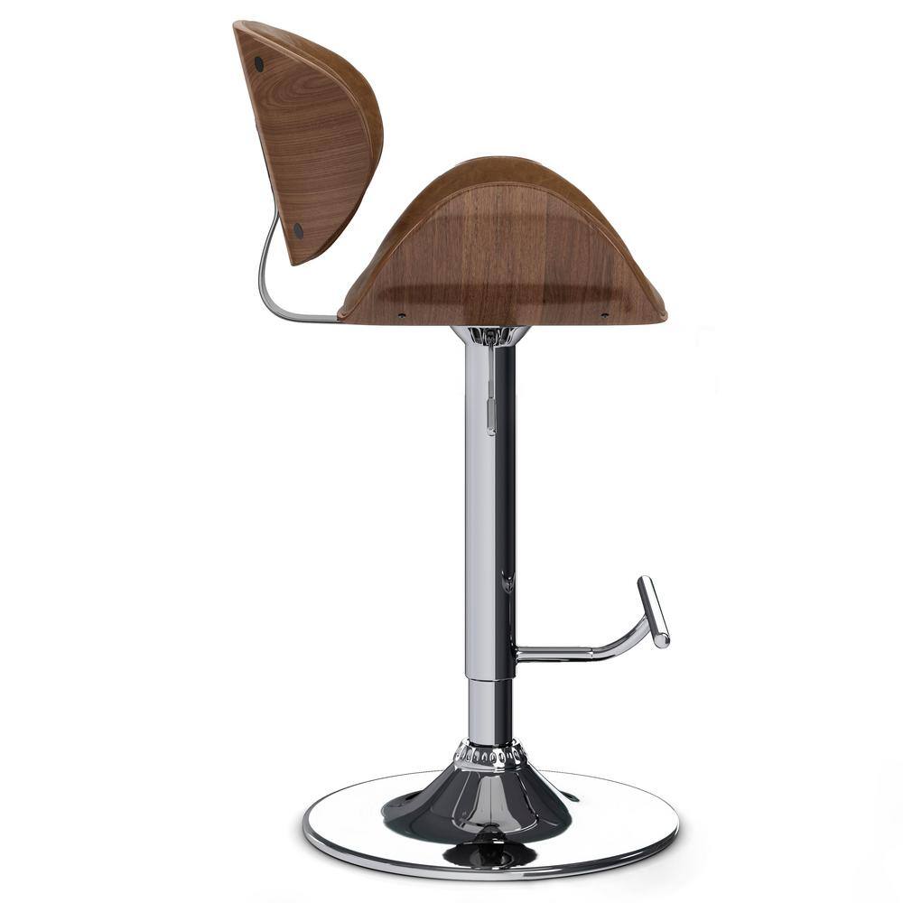 Deep Tan Vegan Faux Leather Adjustable Swivel Bar Stool with Natural Bentwood