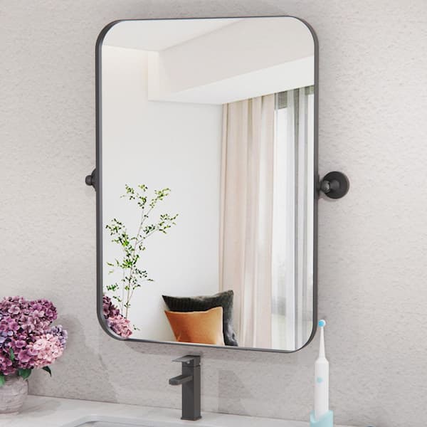 24 in. W x 36 in. H Pivot Mirror Rectangular Metal Framed Tilt Wall Bathroom Vanity Mirror in Black