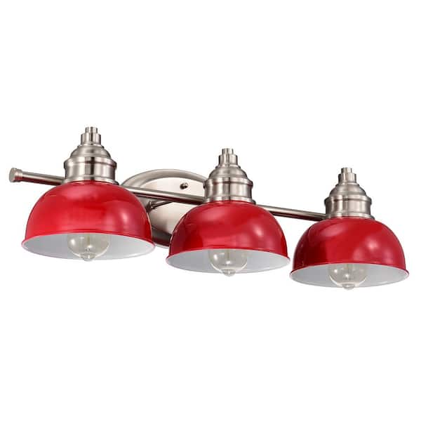 Unbranded 7 in. H x 26 in. W x 10 in. D 3-Light Red Indoor Bath Vanity Light with Metal Shade