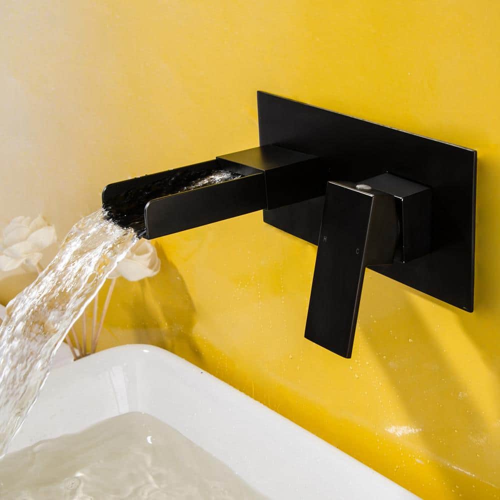 Matte Black Wall-Mount Single-Handle Waterfall Bathroom Faucet
