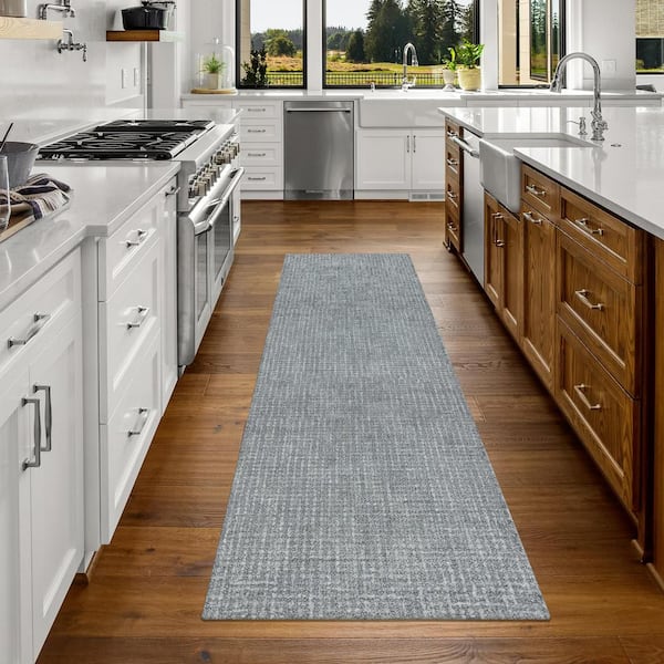 Agra Collection Static Design 2 ft. x 8 ft. Indoor Handmade Wool Runner Rug, 2 ft. 3 in. x 7 ft. 6 in., Gray