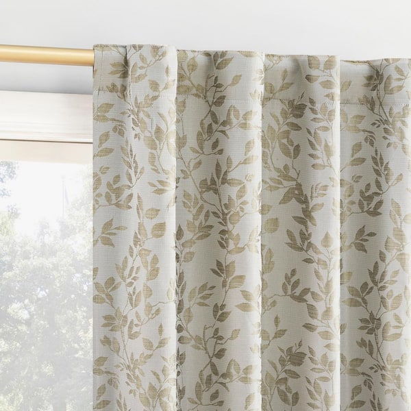 Vassar Botanical Stone Polyester 40 in. W x 84 in. L Back Tab 100% Blackout Curtain (Single Panel)