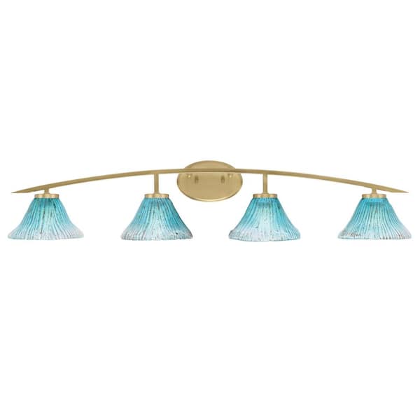 Unbranded Siena 40 in. 4-Light Vanity Light New Age Brass with Teal Crystal Glass Shades