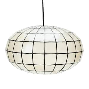 1-Light White and Black Capiz Pendant Light