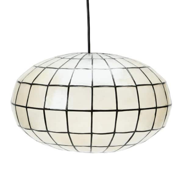 1-Light White and Black Capiz Pendant Light