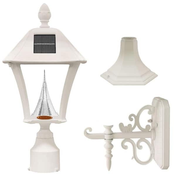 GAMA SONIC Baytown Solar White Outdoor Solar Post Light with 3 in. Fitter, Pier and Wall Mounts and bright/warm white LED