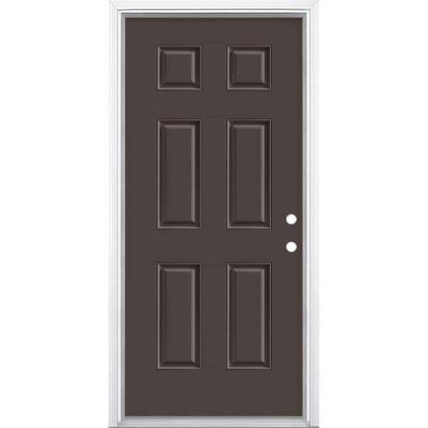 Masonite 36 in. x 80 in. 6-Panel Willow Wood Left Hand Inswing Painted Smooth Fiberglass Prehung Front Door with Brickmold