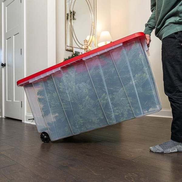 期間限定値下げ❗️ 17SS Large l Storage Box HDX 77 Gal. Tough Storage Tote with Wheels in Clear with Red Lid