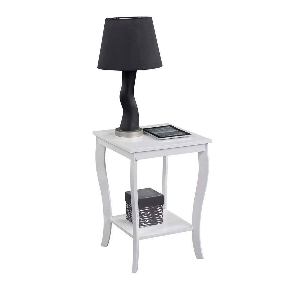 White Rubberwood Square End Table with Shelf