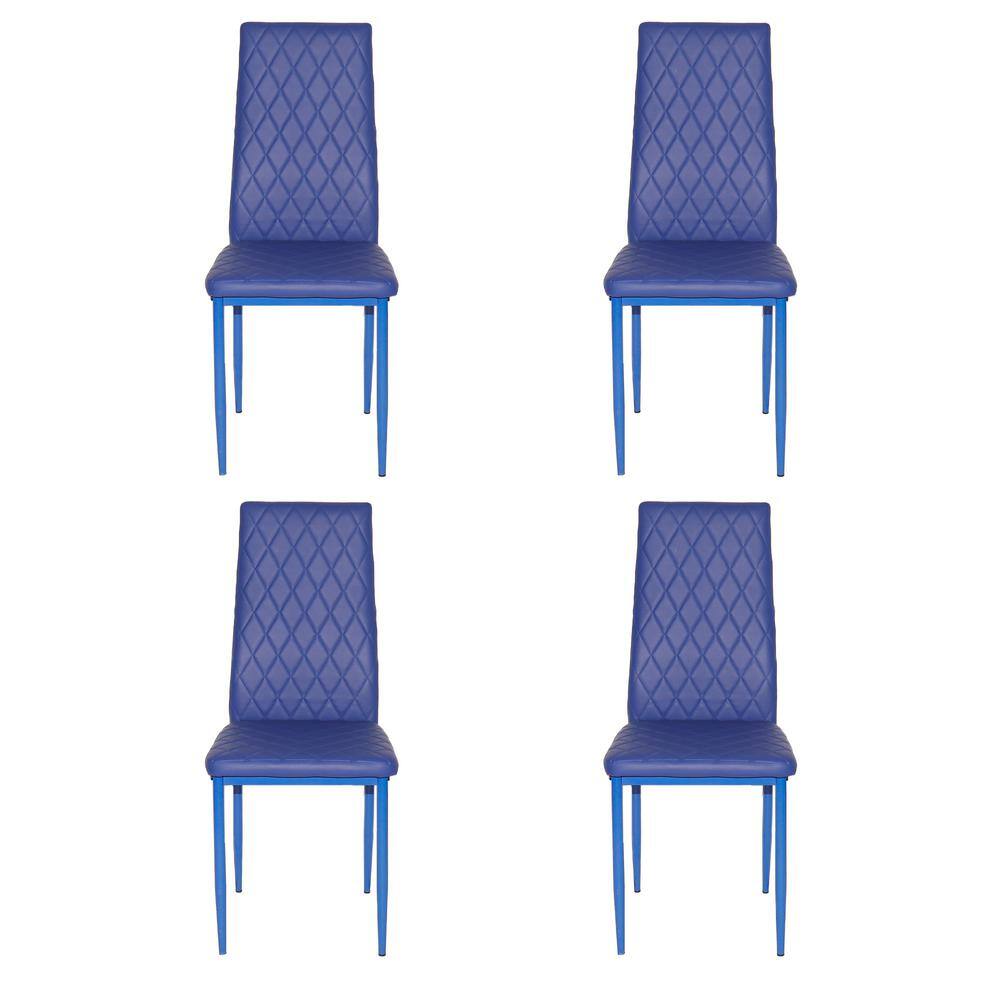 4 Piece Metal PU Leather Outdoor Fireproof Foam Hotel Dining Chairs Blue