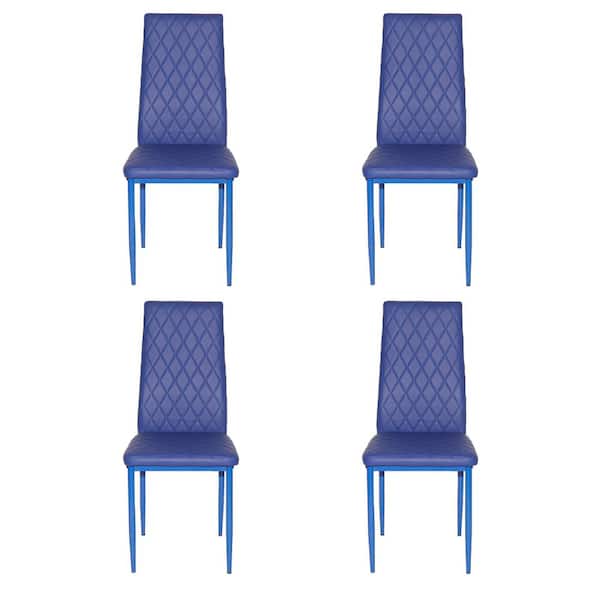 Unbranded 4 Piece Metal PU Leather Outdoor Fireproof Foam Hotel Dining Chairs Blue