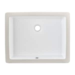 20 in . Undermount Rectangular Bathroom Sink with Overflow Drain in White Vitreous China