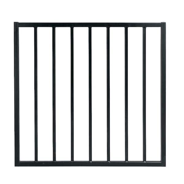 4.84 ft. x 48 ft. Black Ornamental Space Bar Flat Metal Fence Panel Kit (6 panels,Posts,brackets,Gate) InGround Install