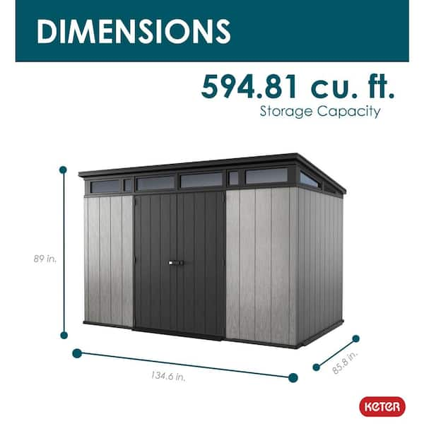 Artisan 11 ft. W x 7 ft. D Large Modern Durable Resin Plastic Storage Shed with Double Doors, Grey (80.2 sq. ft.)