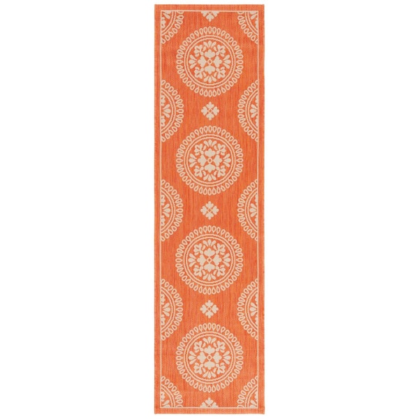 Courtyard Terracotta 2 ft. x 12 ft. Floral Geometric Indoor/Outdoor Runner Rug