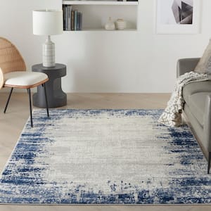 Cyrus Ivory/Navy 5 ft. x 7 ft. Abstract Modern Area Rug