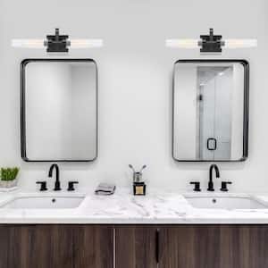 Braden 24 in. 3-Light Iron Graphite Modern Vanity with Clear Striated Glass Shades