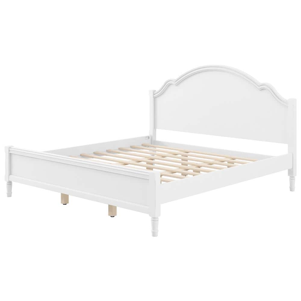 White Wood Frame King Size Platform Bed with Headboard and Footboard