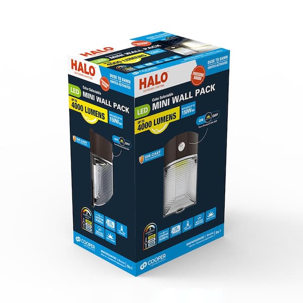 150- Watt Equivalent, Integrated LED, Bronze Finish, Dusk to Dawn Mini Wall Pack Light, Selectable CCT 3000K/4000K/5000K