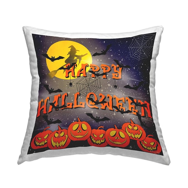 Stupell Industries Happy Halloween Scene Blue Print Polyester 18in. X 18in. Throw Pillow