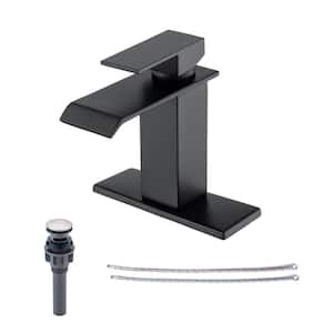 4 in. Centerset Single Handle Bathroom Faucet with Drain Kit Included in Matte Black