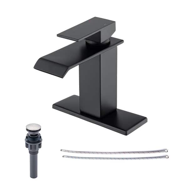 RAINLEX 4 in. Centerset Single Handle Bathroom Faucet with Drain Kit Included in Matte Black
