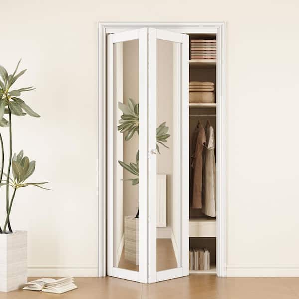 ARK DESIGN 36 in. x 96 in. 1-Lite Mirrored Glass and Solid Core White Finished MDF Interior Closet Bi-fold Door with Hardware
