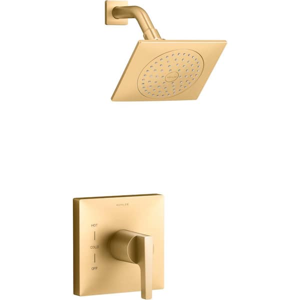 KOHLER Honesty 1-Handle Shower Valve Trim Kit in Vibrant Brushed Moderne Brass with Shower Head (Valve Not Included)