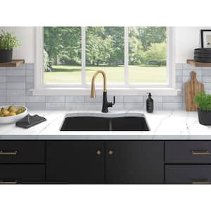 Kennon Drop-In/Undermount Neoroc Granite Composite 33 in. 1-Hole Double Bowl Kitchen Sink in Matte Black with Basin Rack