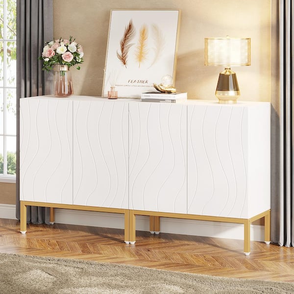 Tribesigns Brenda White Accent Storage Cabinet with 4 Doors and Adjustable Shelf, Sideboard Buffet Cabinet for Kitchen Dining Room