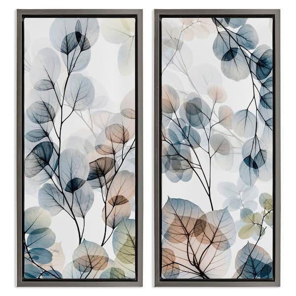 Elegant Botanical Plant Leaves by Albert Koetsier 2-Piece Gray Floater Frame Graphic Art Print Nature 25 in. x 11 in.
