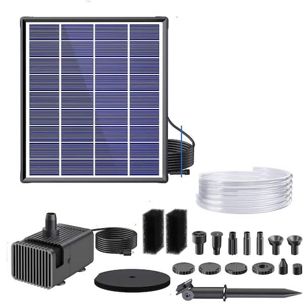 Phewnyzo Solar Fountain Pump 6.5W for Bird Bath w/ Dry-run Protection Double-layer Nozzles and 5Ft Tubing for Pond Water Feature