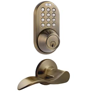 Antique Brass Keyless Entry Deadbolt and Lever Handle Door Lock Combo Electronic Digital Keypad