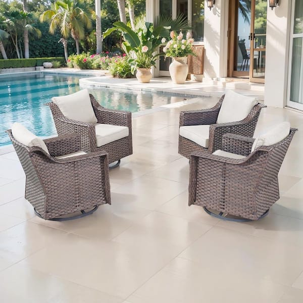 Bellefurn Thrive 4-Piece Brown Wicker Outdoor Rocking Chair Patio