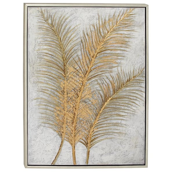 1- Panel Leaf Framed Wall Art with Silver Frame 48 in. x 36 in.