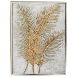 CosmoLiving by Cosmopolitan 48 in. x 36 in. Gold Polystone Glam Leaves Framed Wall Art