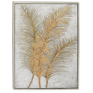 1- Panel Leaf Framed Wall Art with Silver Frame 48 in. x 36 in.