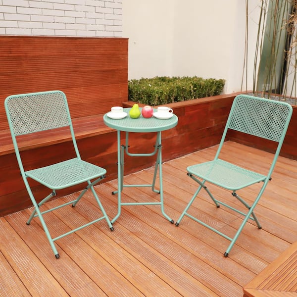 Unbranded 3-Piece Metal Frame Folding Outdoor Bistro Set in Blue