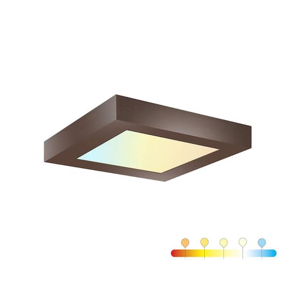RUN BISON 5.5 in. Bronze Square Color Selectable Integrated LED Flush Mount Downlight