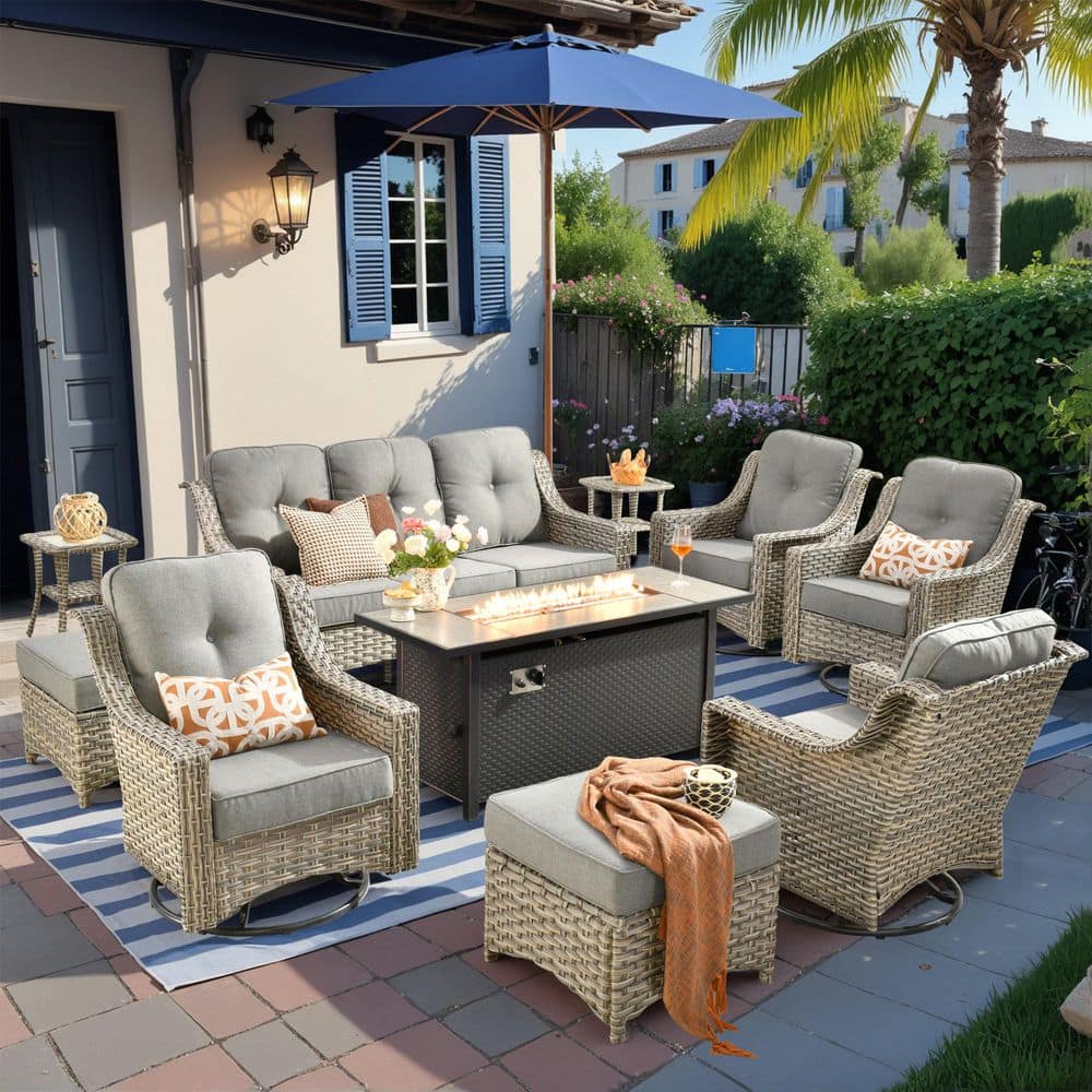 Cherry 10-Piece Wicker Outdoor Furniture Patio Fire Pit Conversation Sofa Set with Swivel Chairs and Dark Grey Cushions price history on PriceWatchPro
