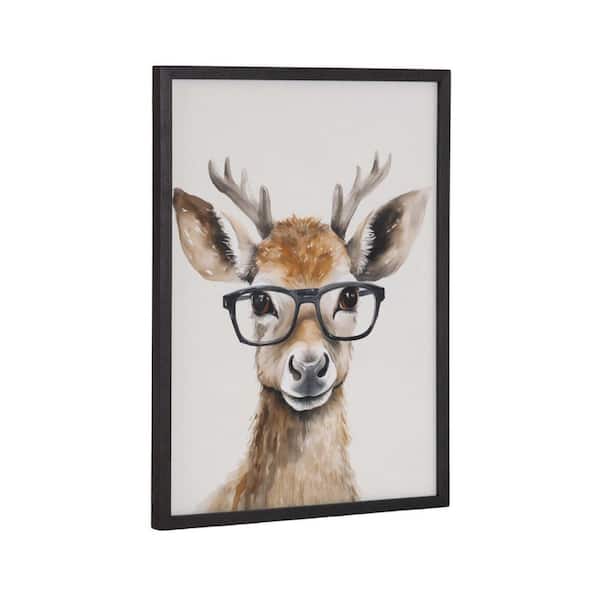 Kate and Laurel Gallery Cute Deer Wearing Glasses by The Creative Bunch Studio Black Framed Art Print 12 in. x 16 in.