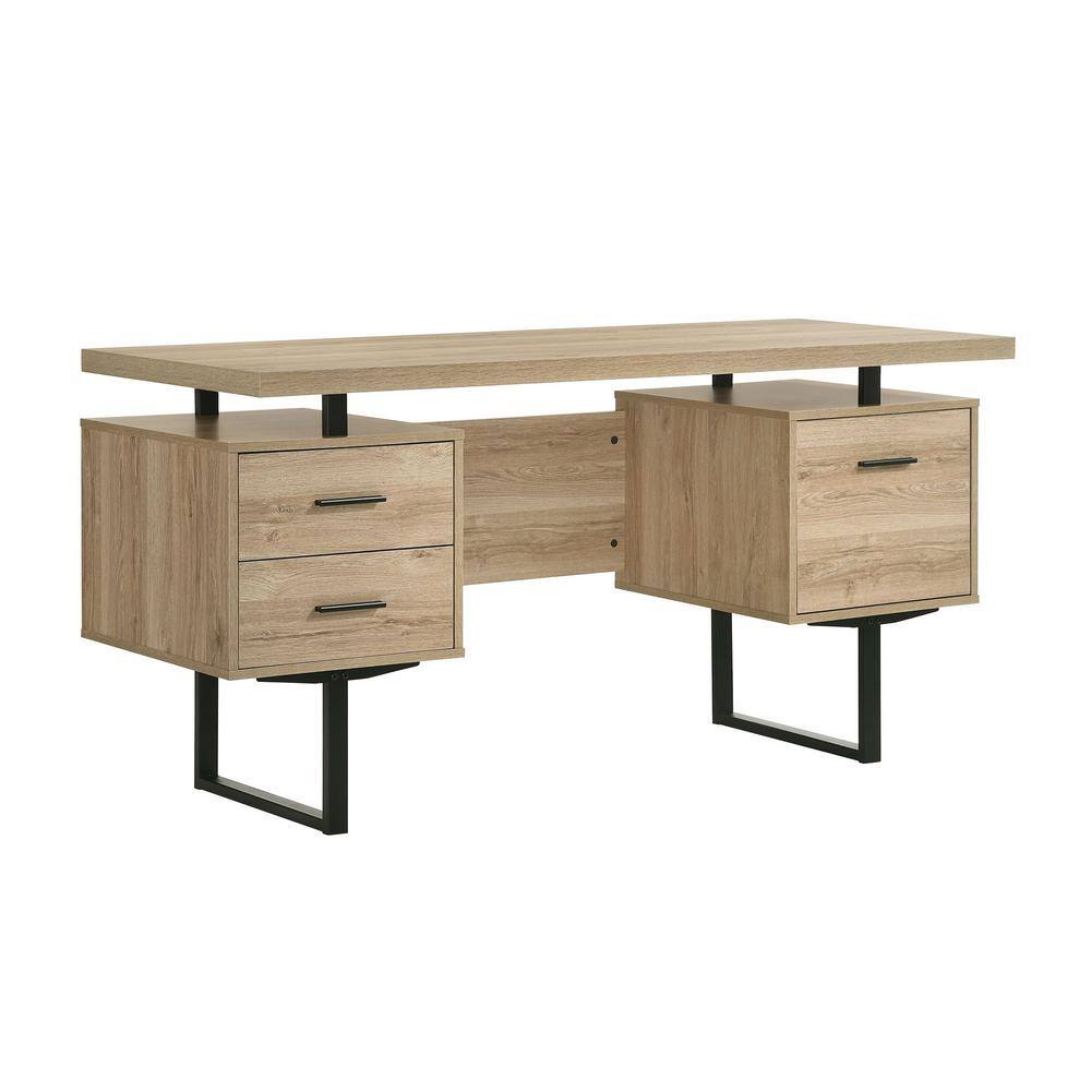 Picket House Furnishings Elwood 60 in. Rectangle Oak Metal 2 Drawer ...