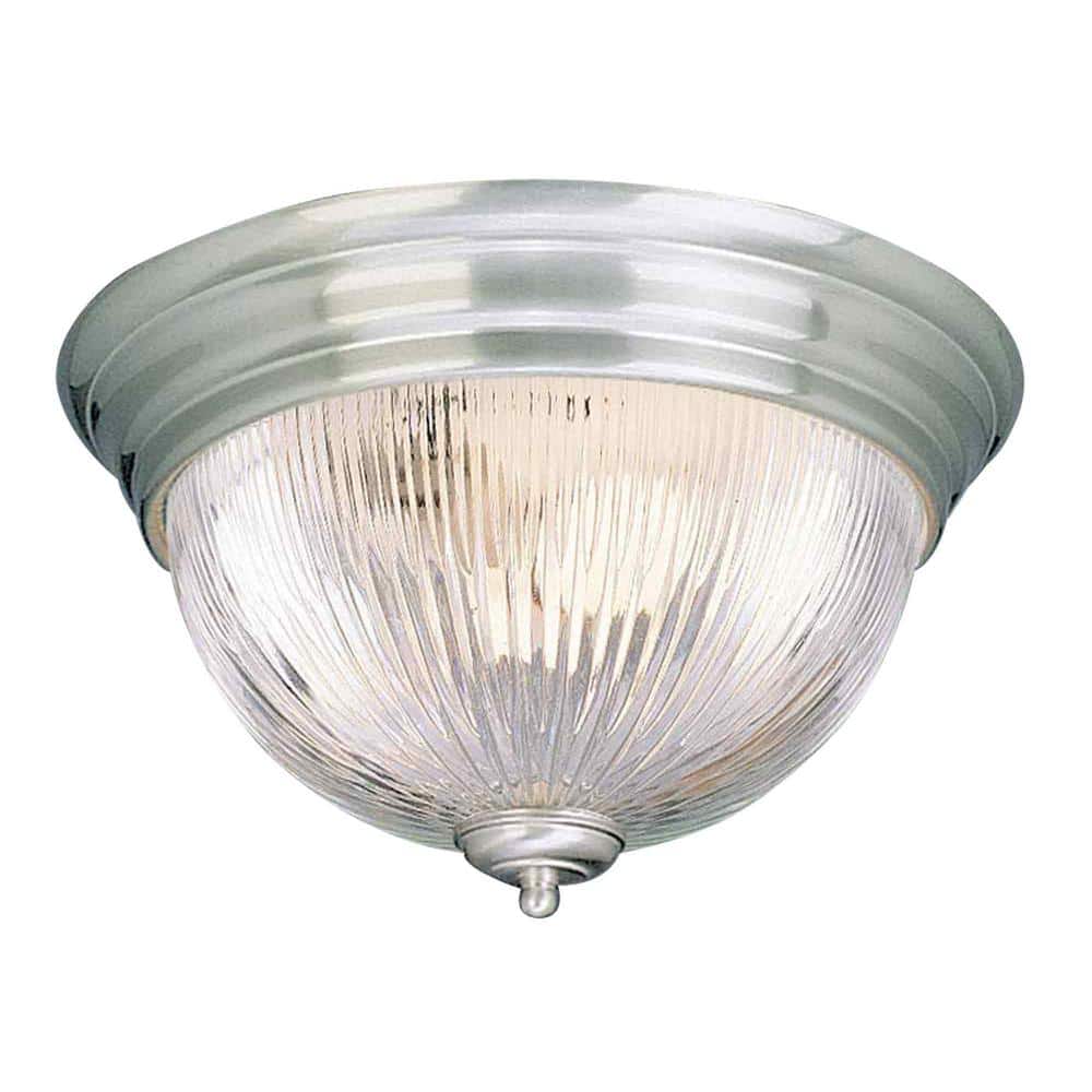 15 in. 3-Light Brushed Nickel Indoor Flush Mount with Clear Prismatic Glass Bowl price history on PriceWatchPro