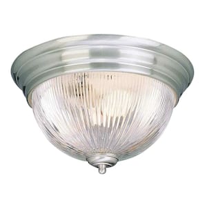 15 in. 3-Light Brushed Nickel Indoor Flush Mount with Clear Prismatic Glass Bowl