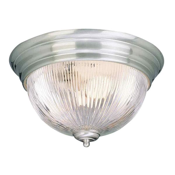 Volume Lighting 15 in. 3-Light Brushed Nickel Indoor Flush Mount with Clear Prismatic Glass Bowl