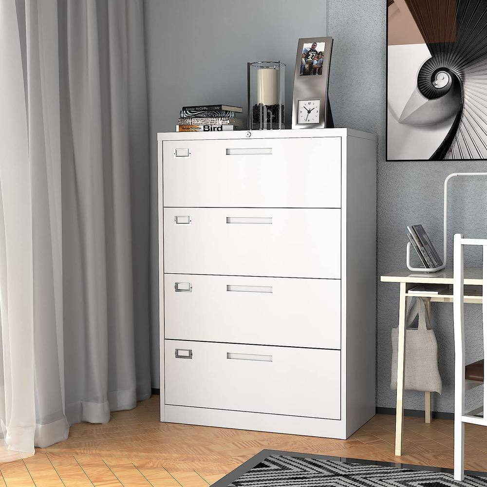White Metal 4-Drawer Lockable Filing Cabinet