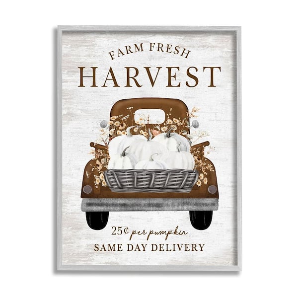 Stupell Industries Farm Pumpkin Harvest by Lettered and Lined 1-Piece Framed Graphic Print Travel Poster Art Print 14 in. x 11 in.